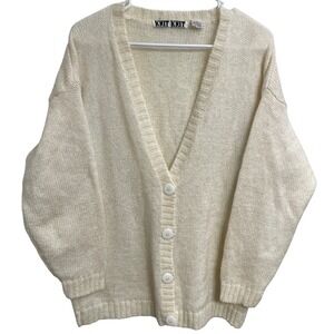 Vintage 80s Mohair Blend Cardigan Knit Knit Cream Sweater Soft Girl Balletcore L